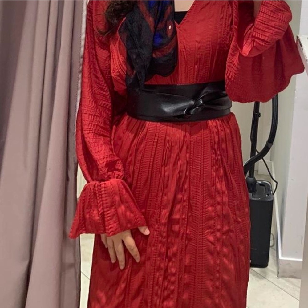 NA-KD Draped structured midi dress in red